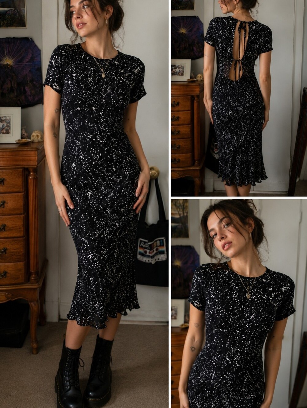 Chic Black and White Patterned Midi Dress